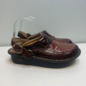 Alegria Brown Leather Slingback Mules Womens Size 38/8.5 Comfort Textured